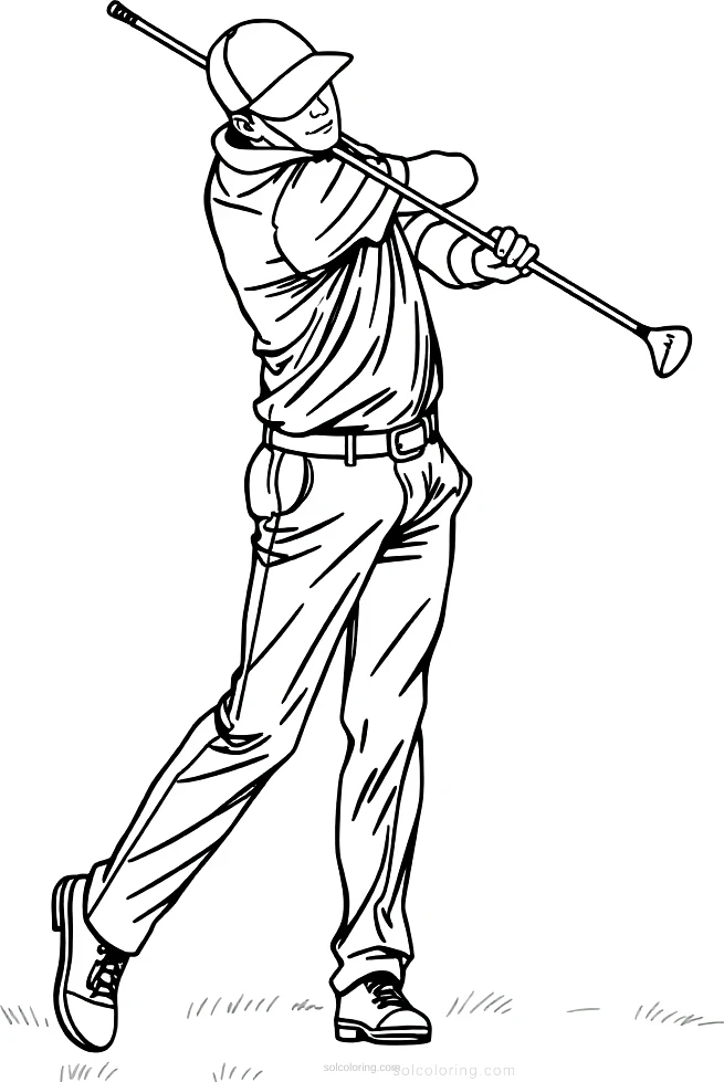 Golf Player Mid-Swing coloring page for kids