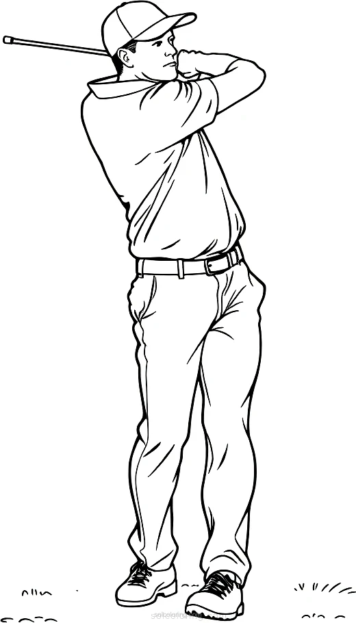 Golf Player Mid-Swing coloring page for kids