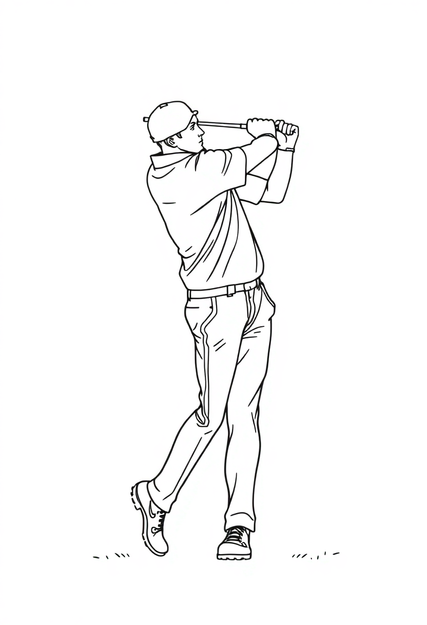 Golf Player Mid-Swing coloring page, free printable