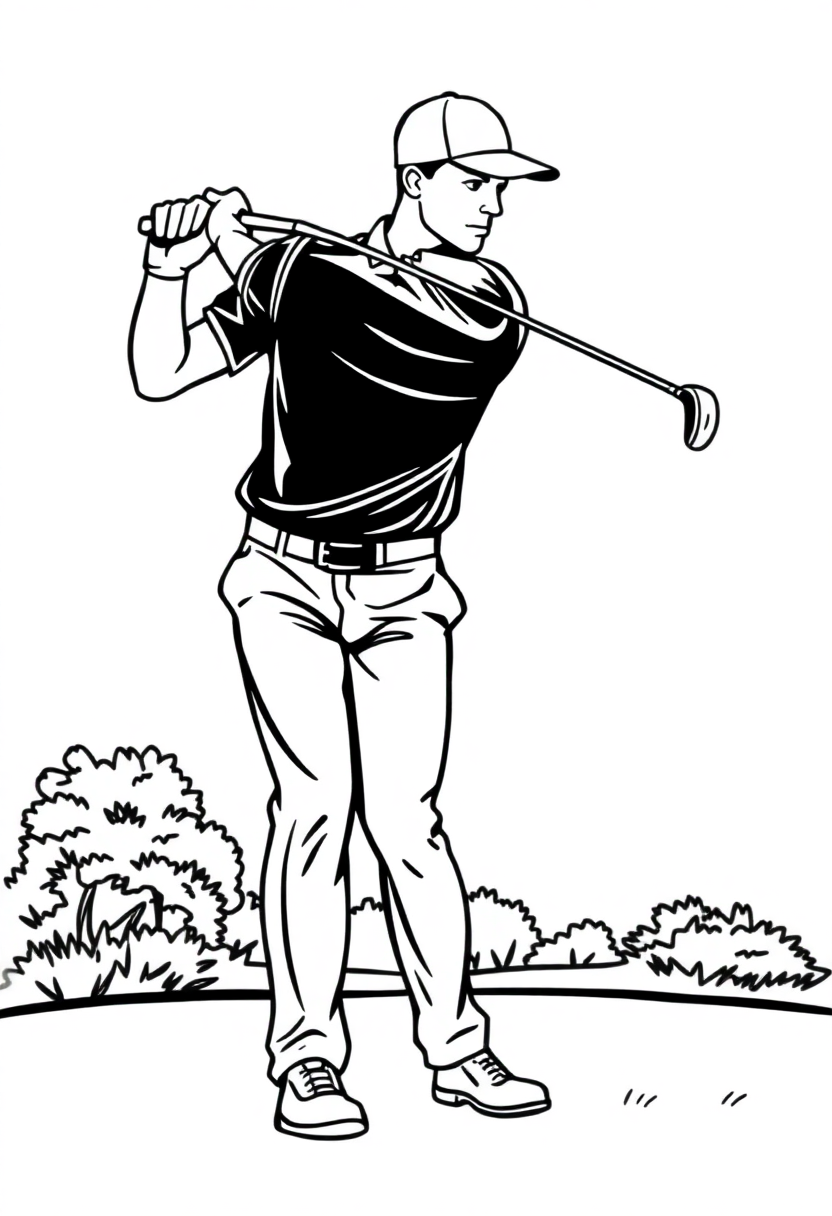 Golf Player Mid-Swing coloring page, free printable