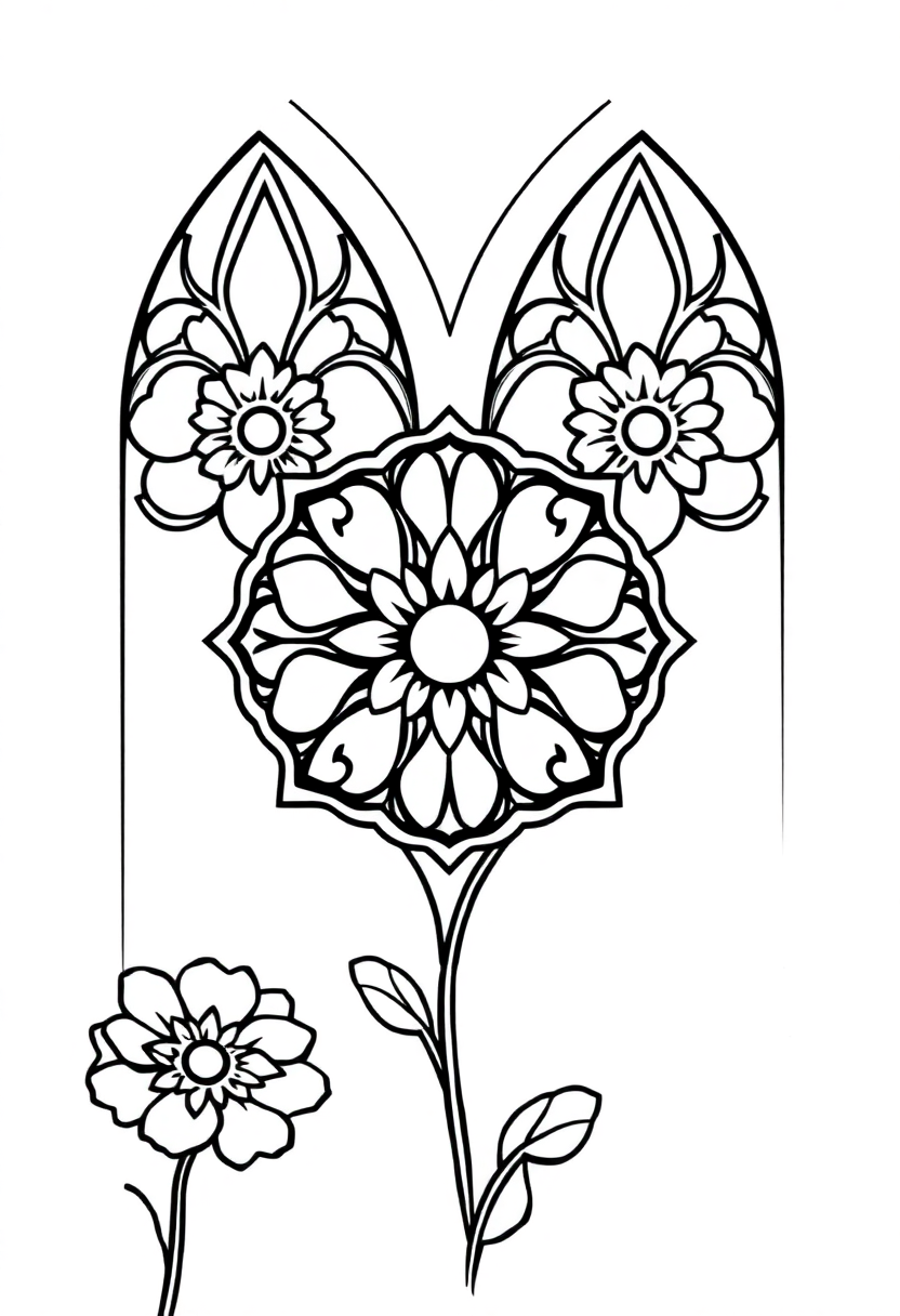 Gothic Rose Window Designs coloring page, free printable