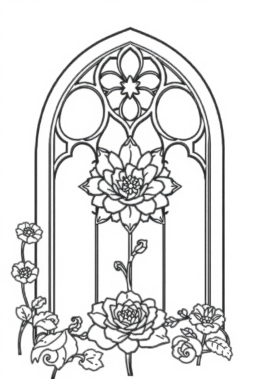 Gothic Rose Window Designs coloring page, free printable