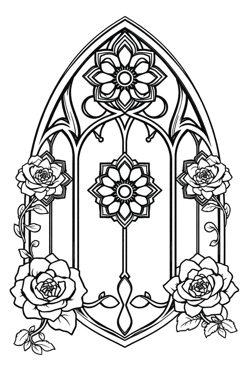 Gothic Rose Window Designs coloring page, free printable