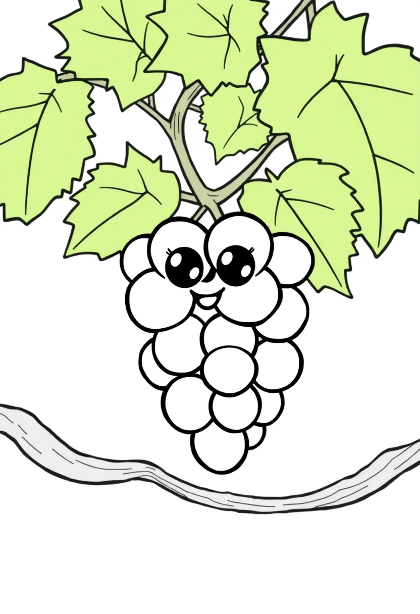Grapes on Vine coloring page, free printable