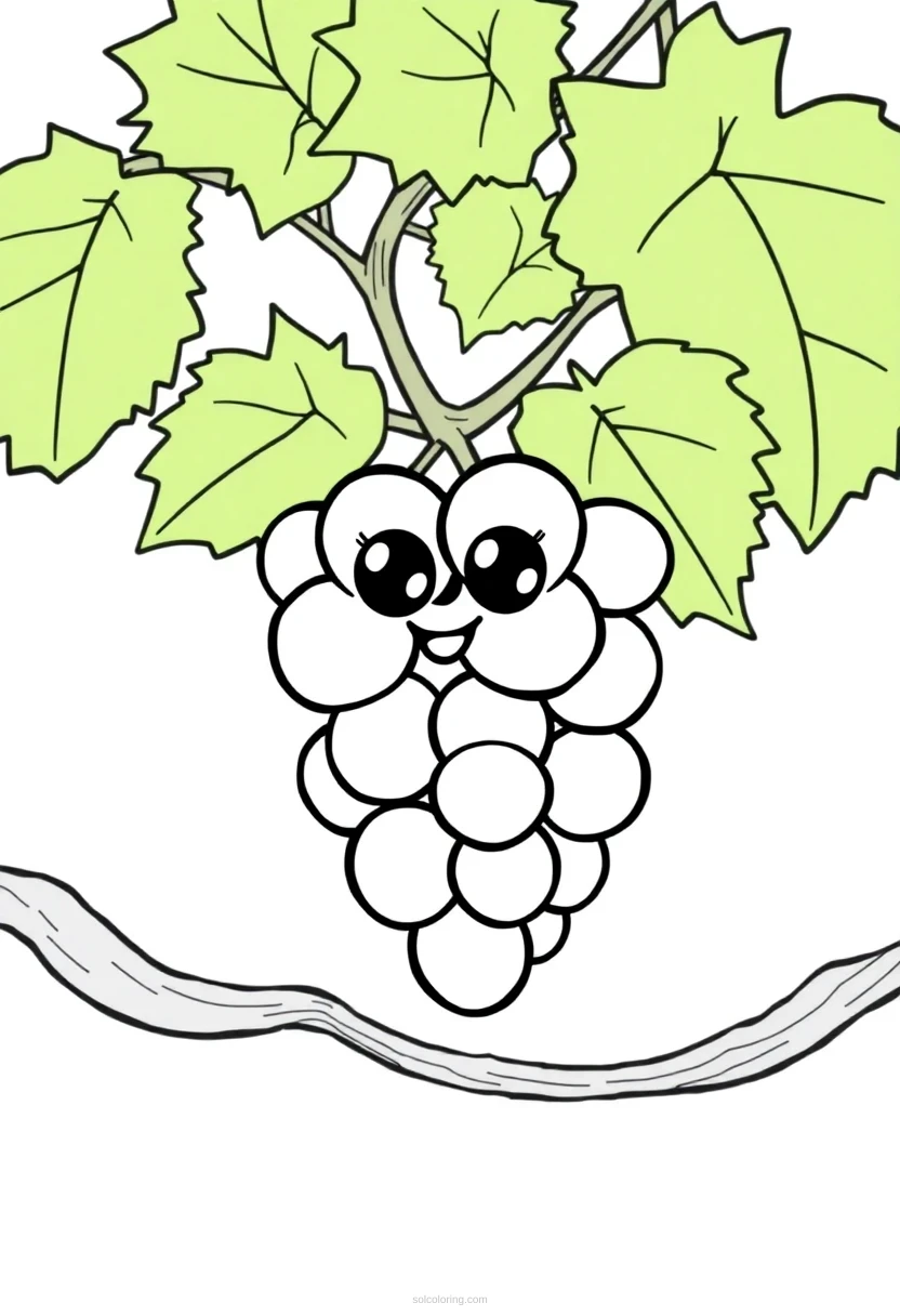 Grapes on Vine coloring page for kids