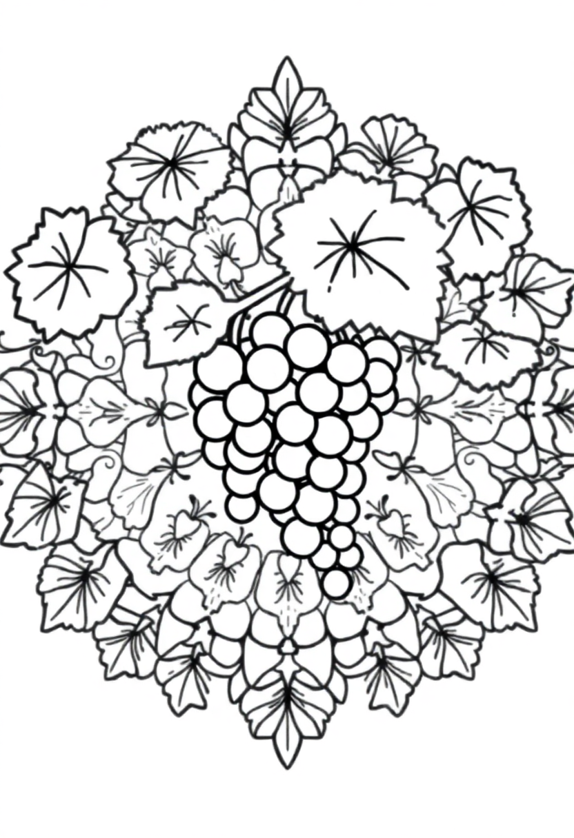 Grapes on Vine coloring page, free printable