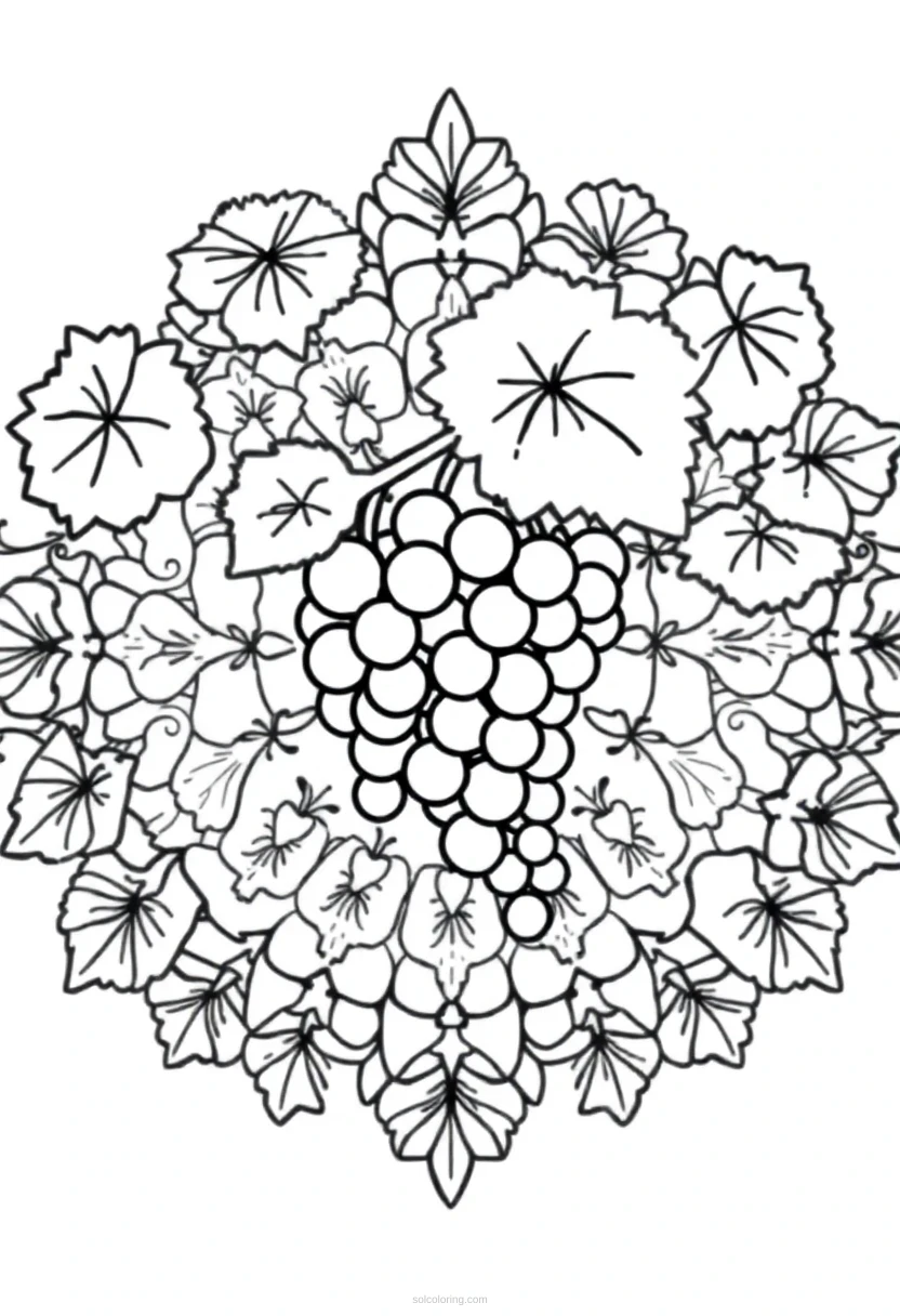 Grapes on Vine coloring page for kids