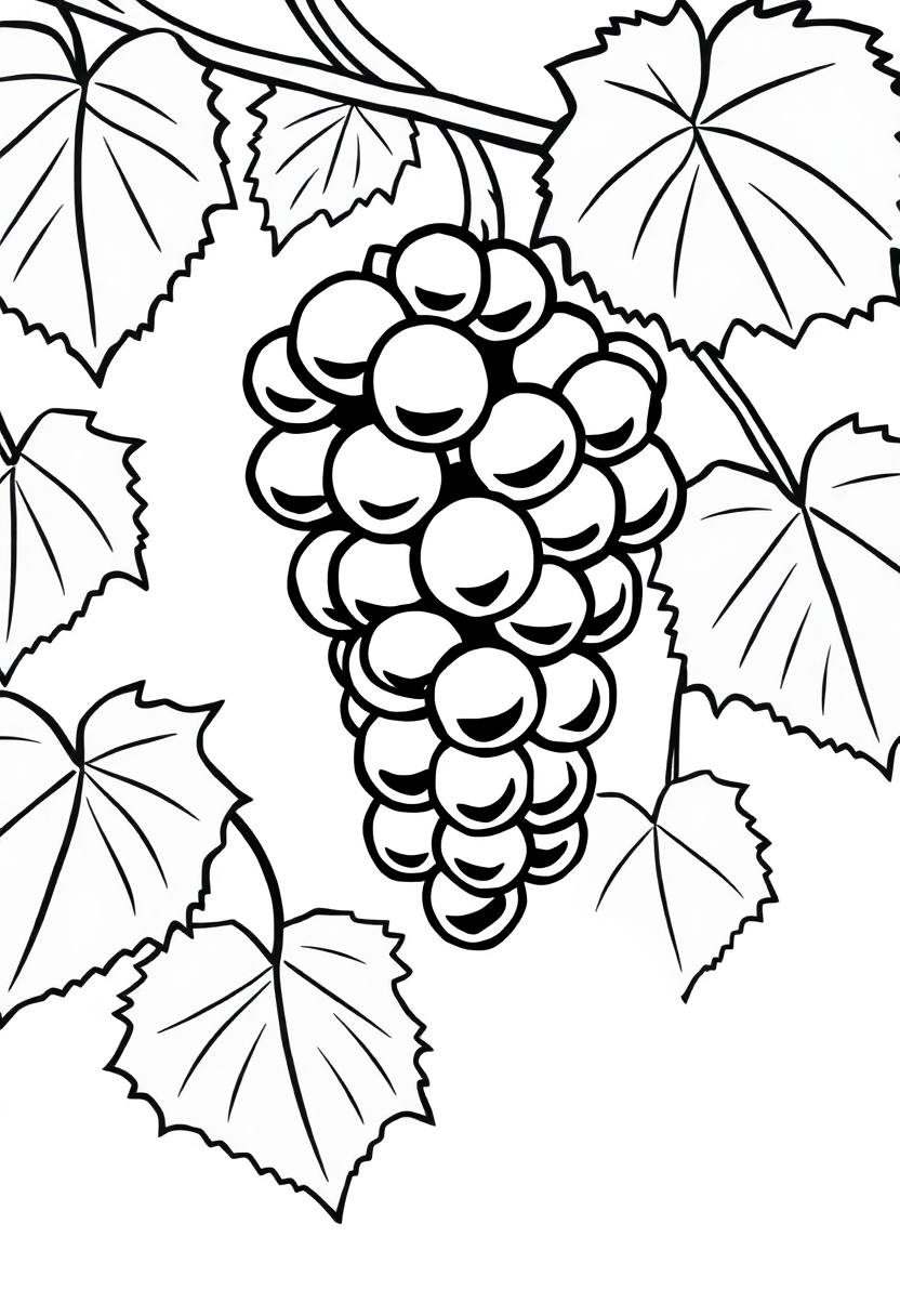 Grapes on Vine coloring page, free printable