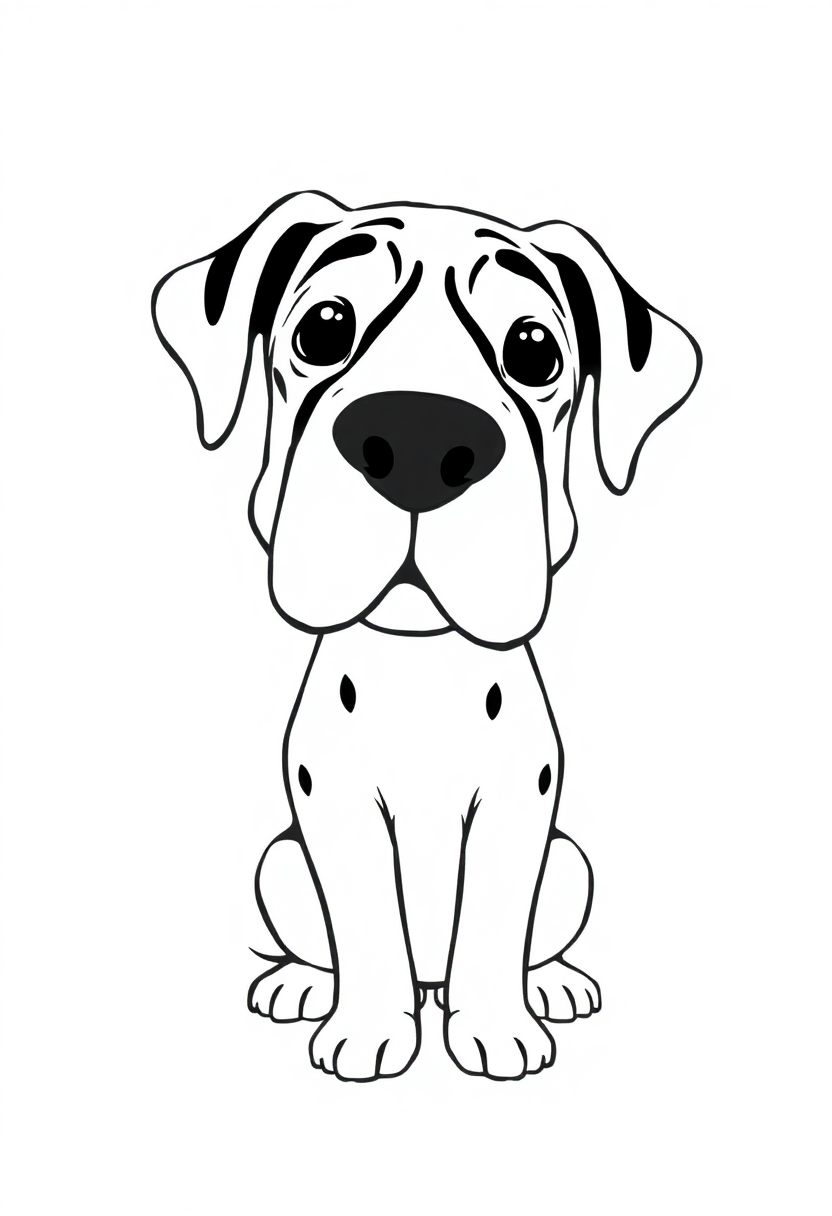 Great Dane Giant Gentle Dog coloring page, free printable