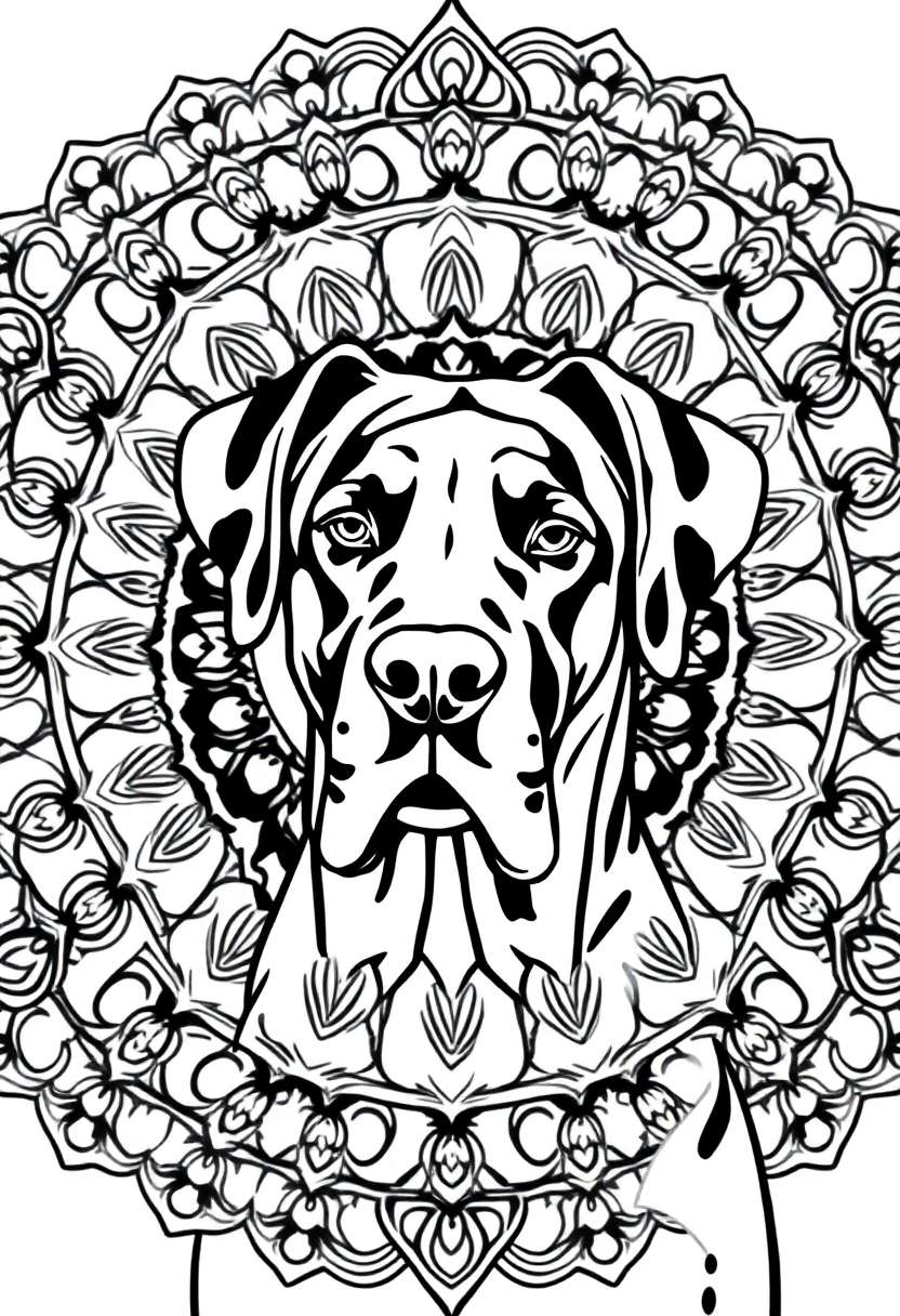 Great Dane Giant Gentle Dog coloring page, free printable
