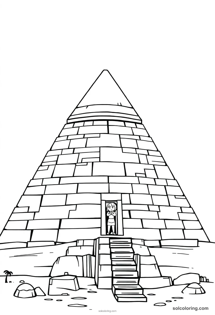 Chibi Great Pyramid of Giza chibi coloring page for kids