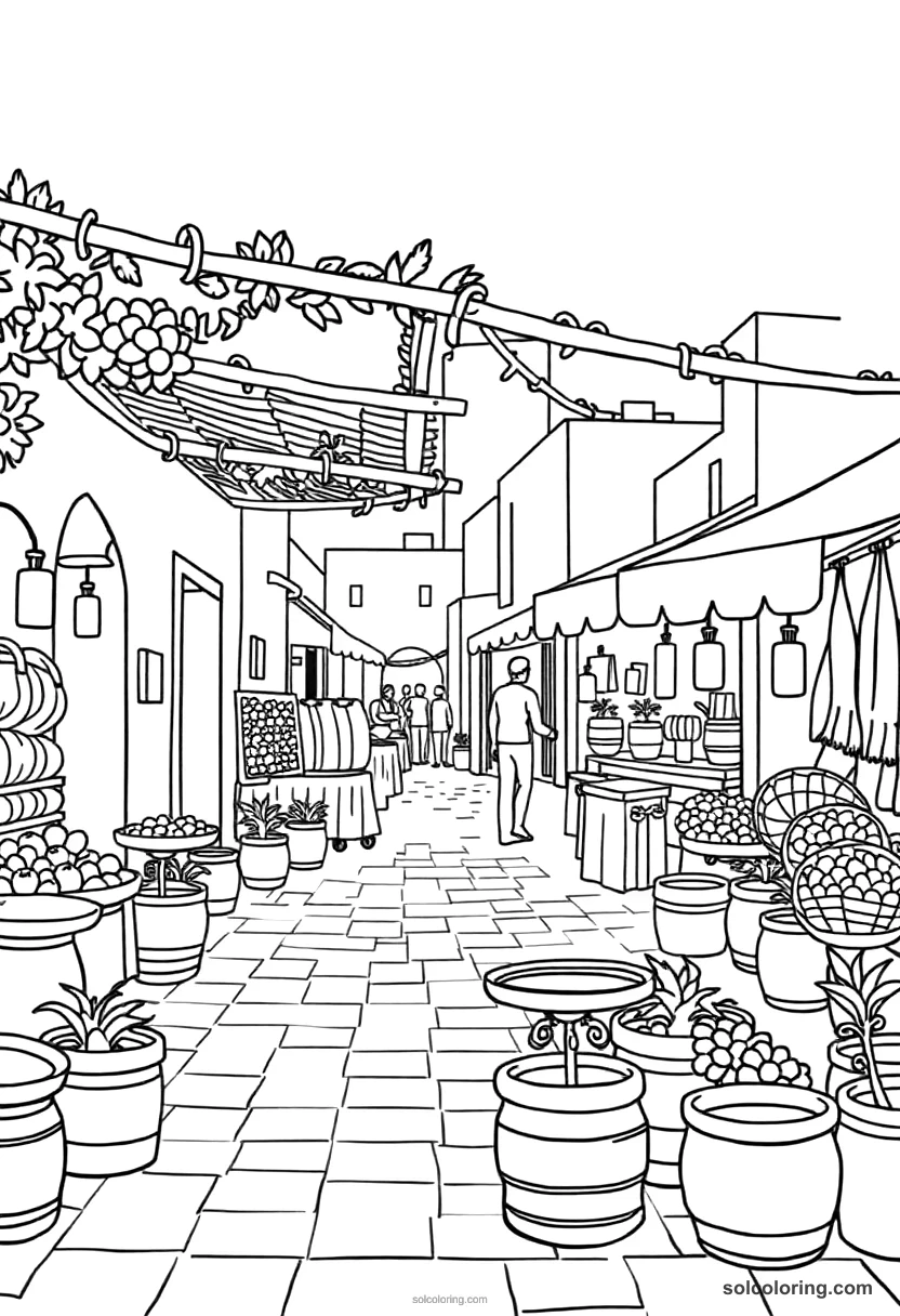 Simple Greek Agora Marketplace Scene simple coloring page for kids