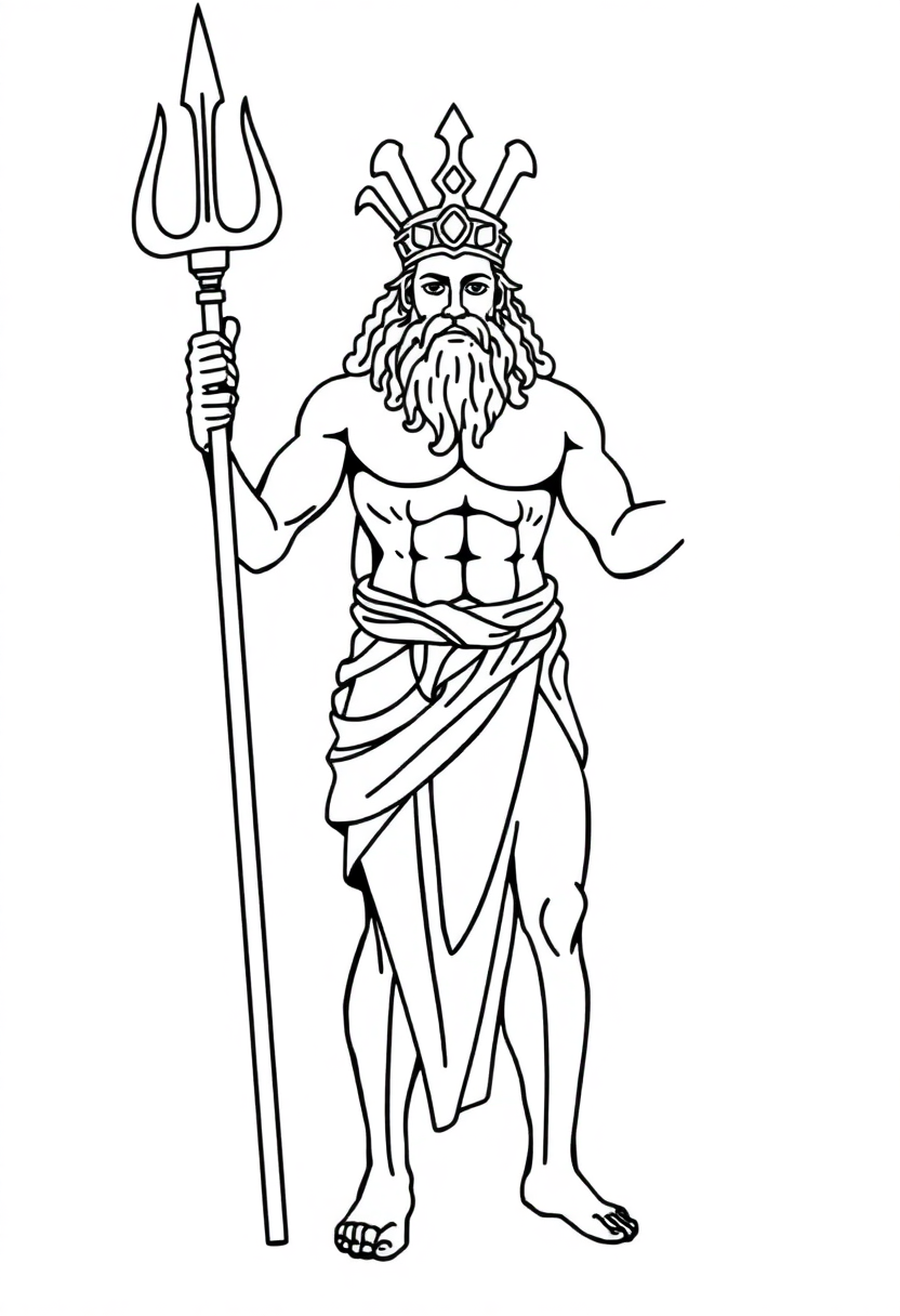 Greek God Poseidon with Trident coloring page, free printable