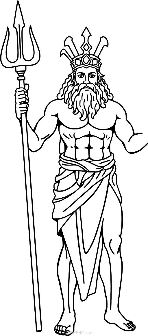 Greek God Poseidon with Trident coloring page for kids