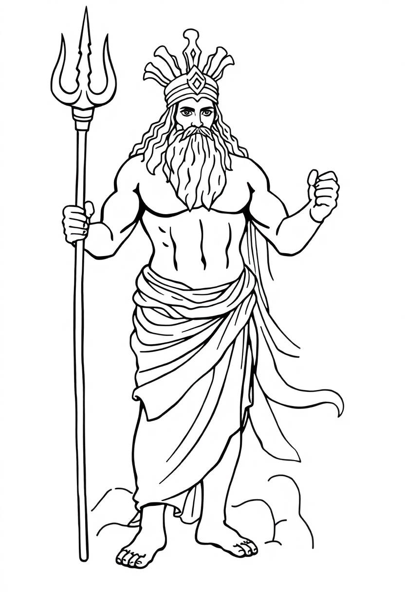 Greek God Poseidon with Trident coloring page, free printable