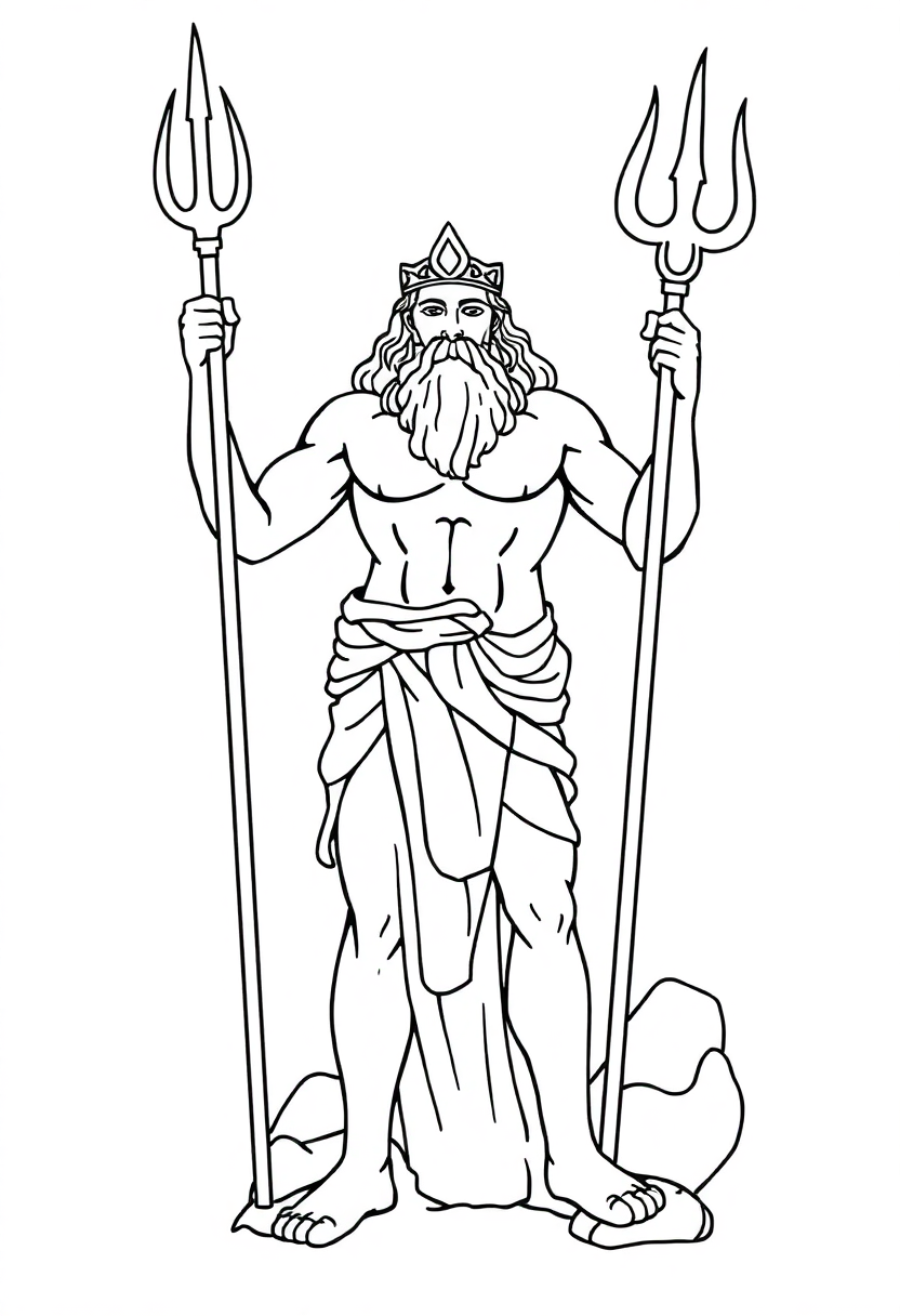 Greek God Poseidon with Trident coloring page, free printable