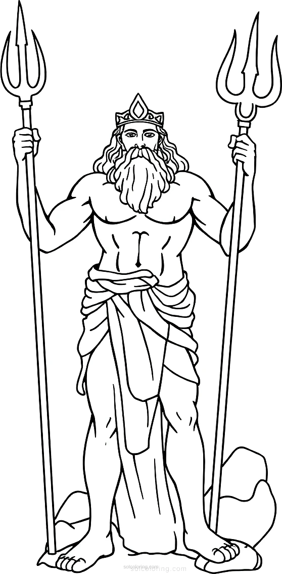 Greek God Poseidon with Trident coloring page for kids