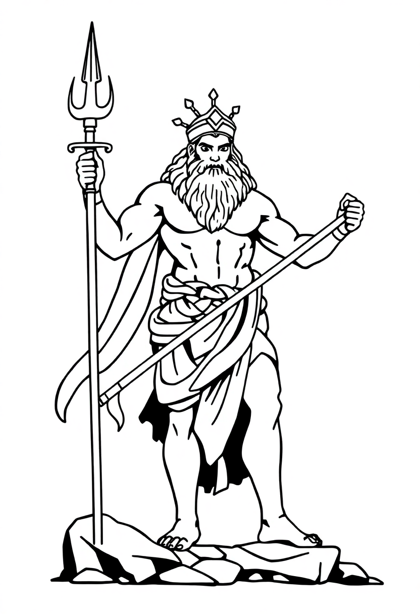 Greek God Poseidon with Trident coloring page, free printable
