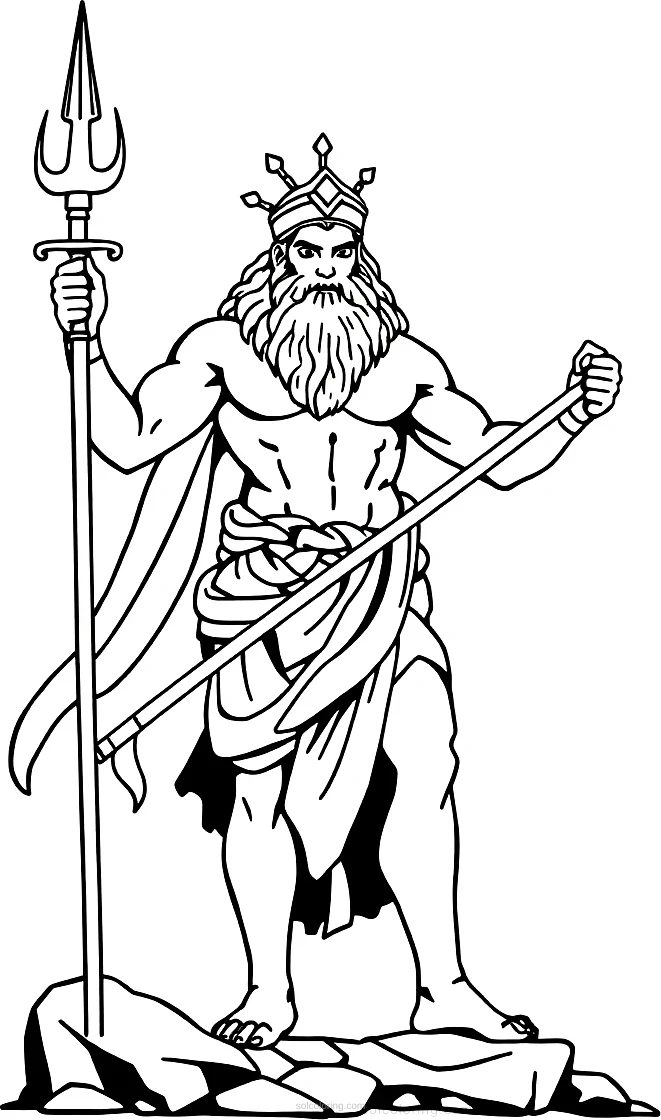 Greek God Poseidon with Trident coloring page for kids