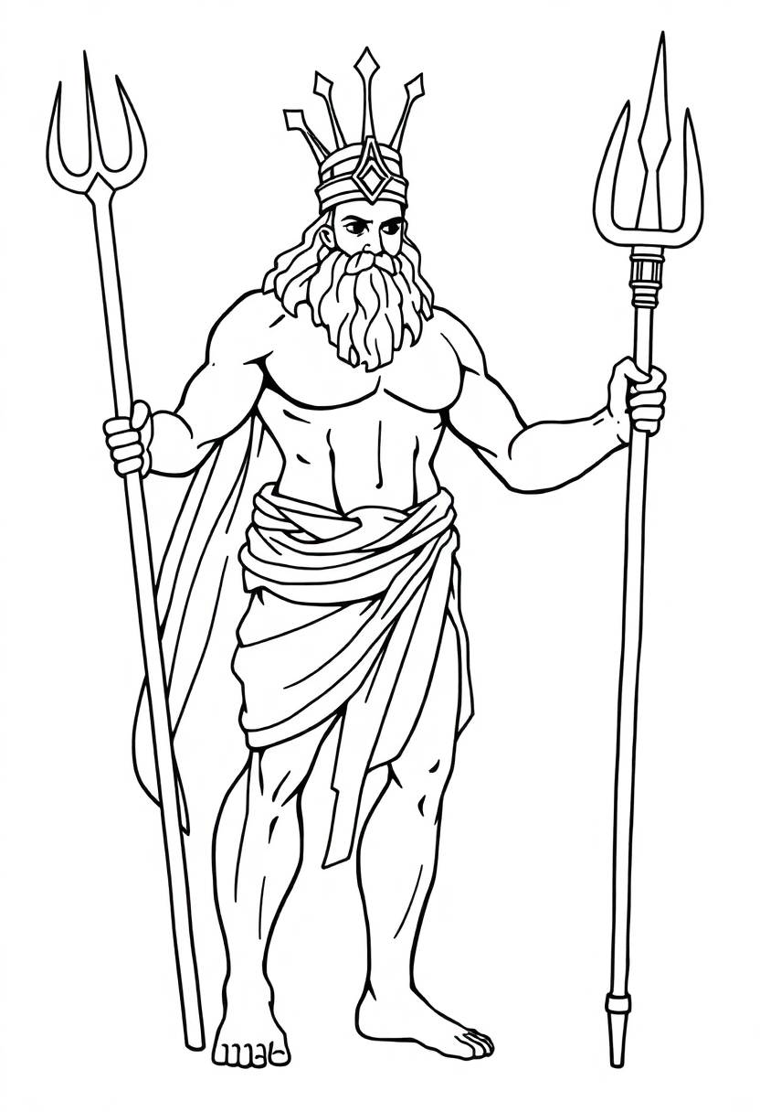 Greek God Poseidon with Trident coloring page, free printable