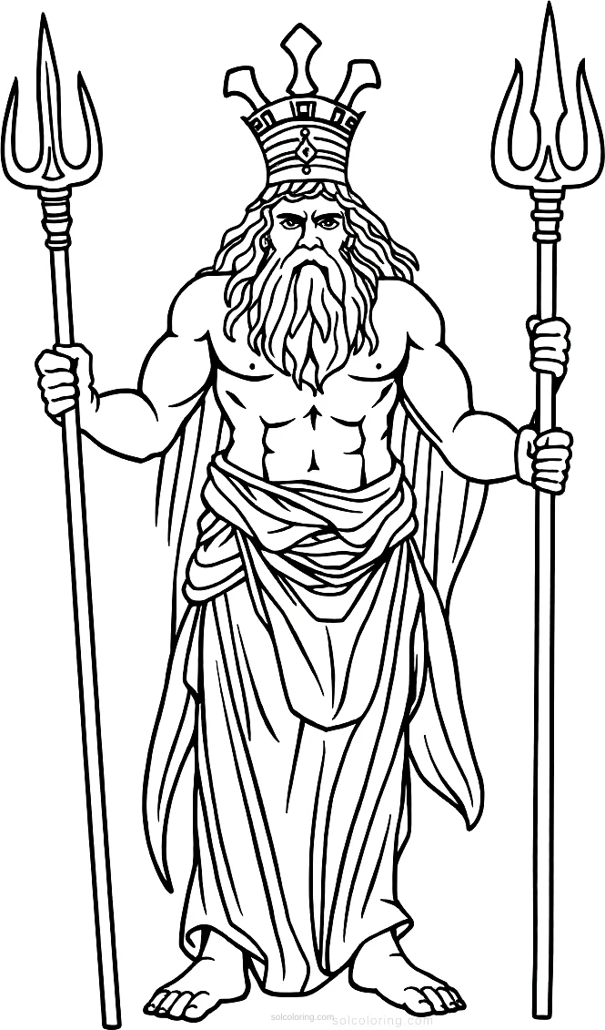 Greek God Poseidon with Trident coloring page for kids