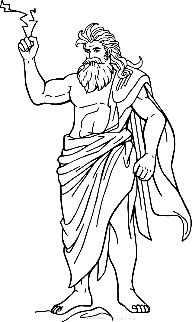 Greek God Zeus with Lightning Bolt coloring page for kids