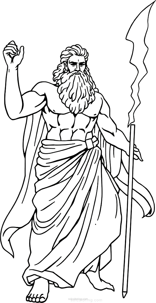 Greek God Zeus with Lightning Bolt coloring page for kids