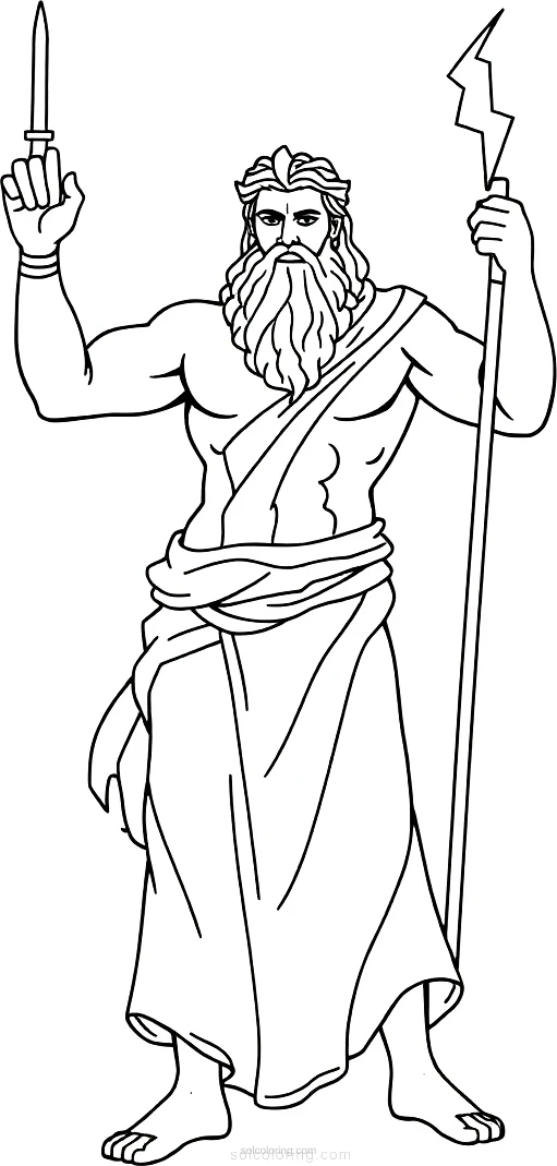 Greek God Zeus With Lightning Bolt coloring pages