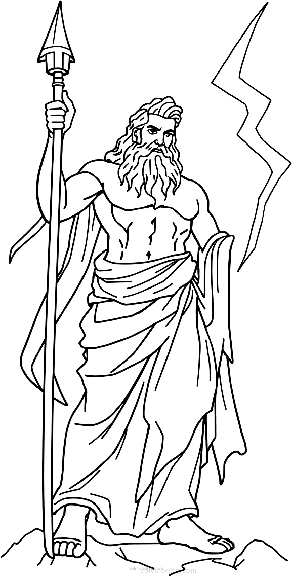 Greek God Zeus with Lightning Bolt coloring page for kids