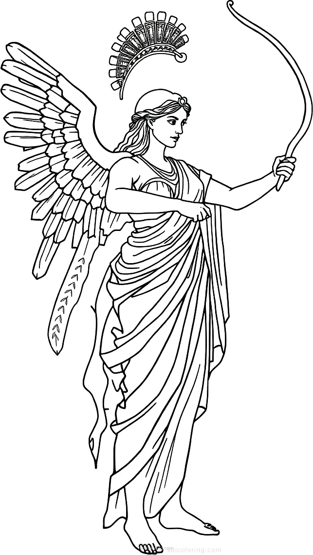 Greek Goddess Artemis with Bow coloring page for kids