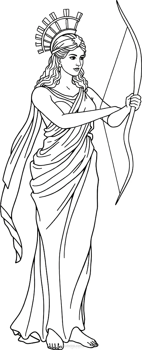 Greek Goddess Artemis with Bow coloring page for kids