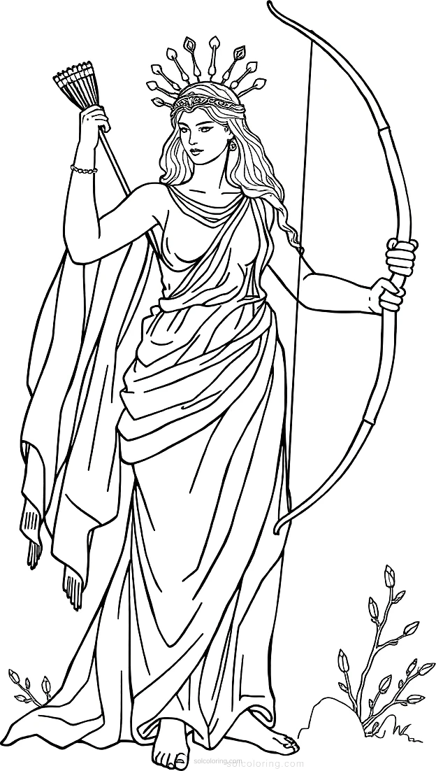 Greek Goddess Artemis With Bow coloring pages