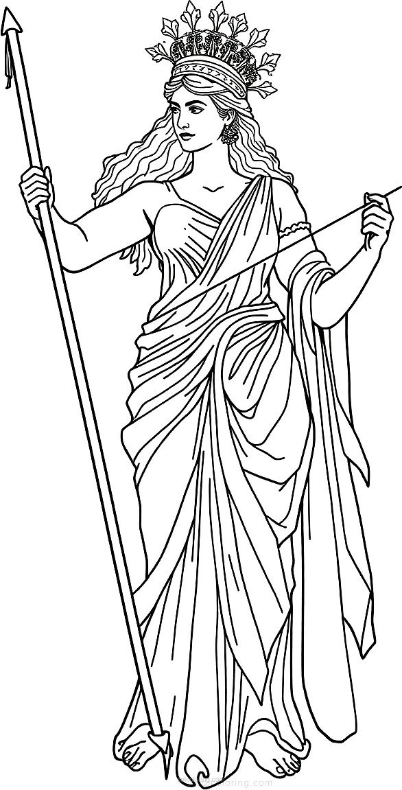 Greek Goddess Artemis with Bow coloring page for kids