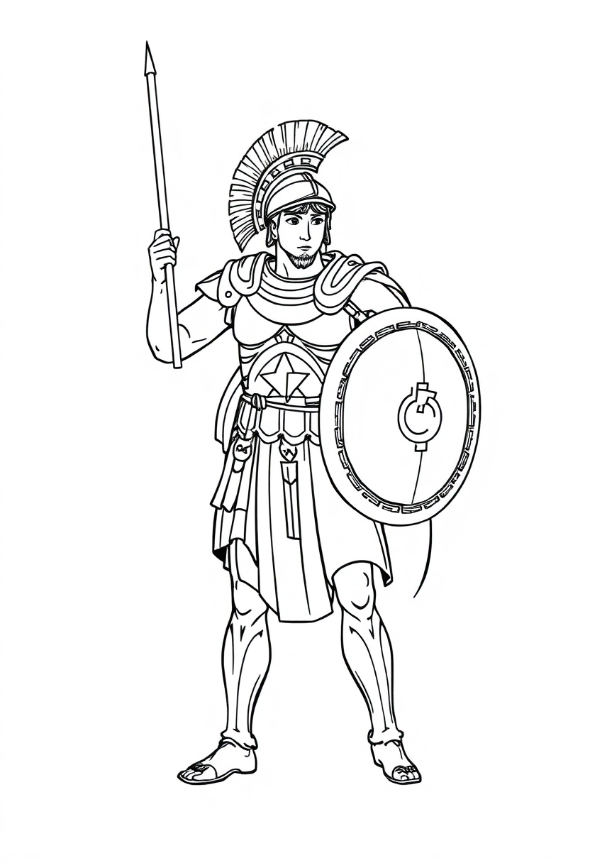 Greek Soldier in Battle Armor coloring page, free printable