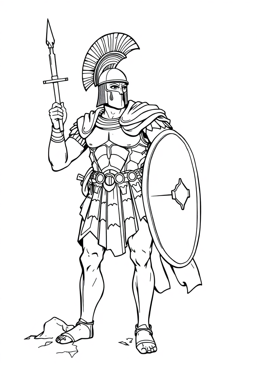 Greek Soldier in Battle Armor coloring page, free printable