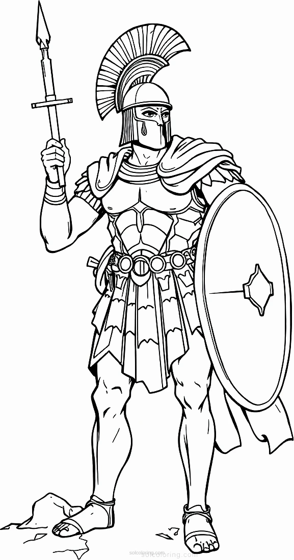 Greek Soldier in Battle Armor coloring page for kids