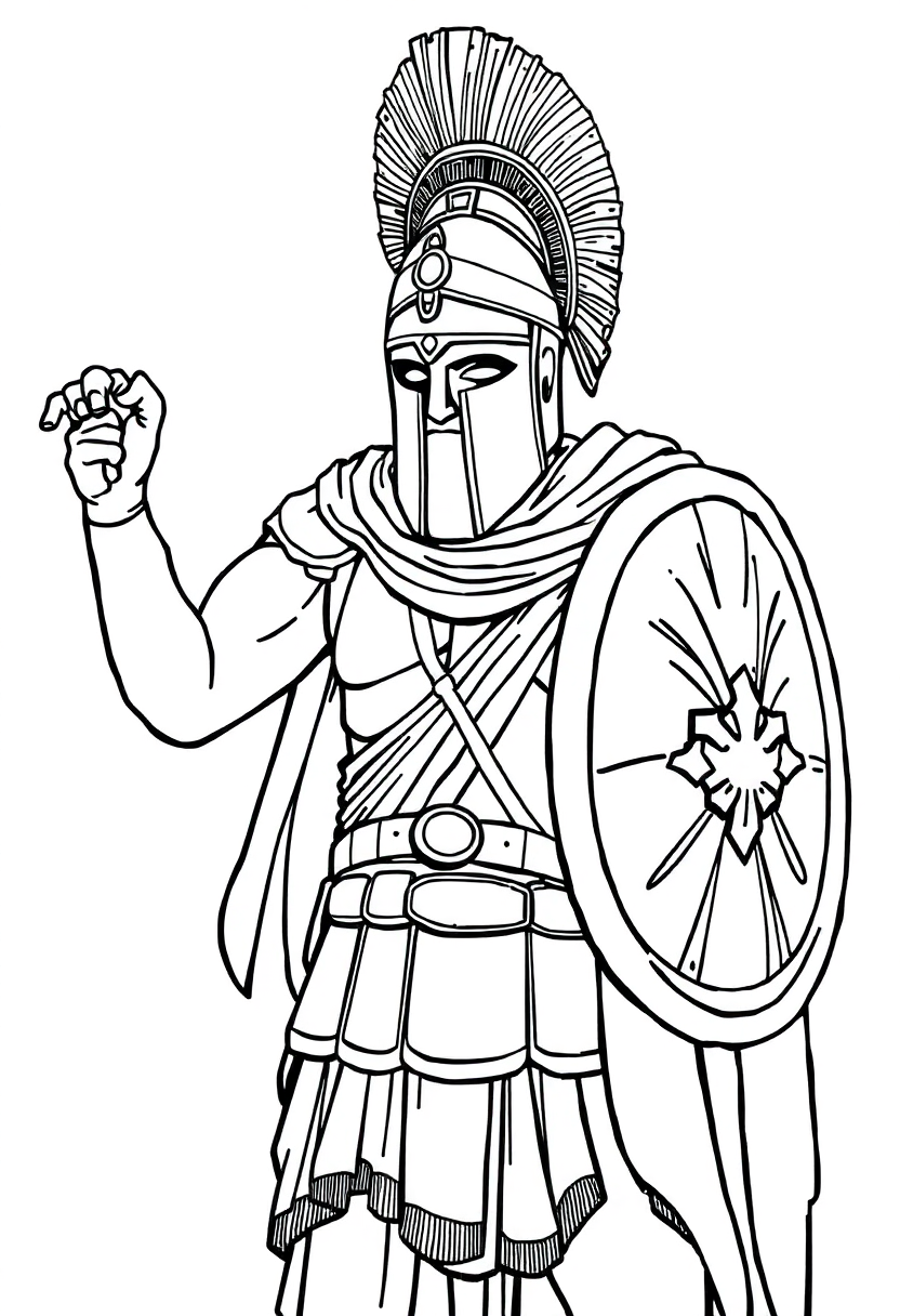 Greek Soldier in Battle Armor coloring page, free printable