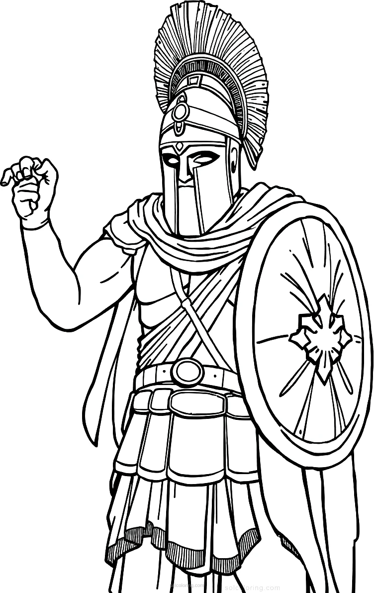 Greek Soldier in Battle Armor coloring page for kids