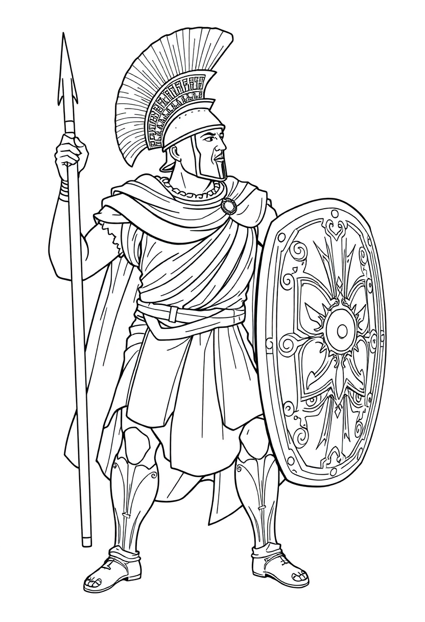 Greek Soldier in Battle Armor coloring page, free printable
