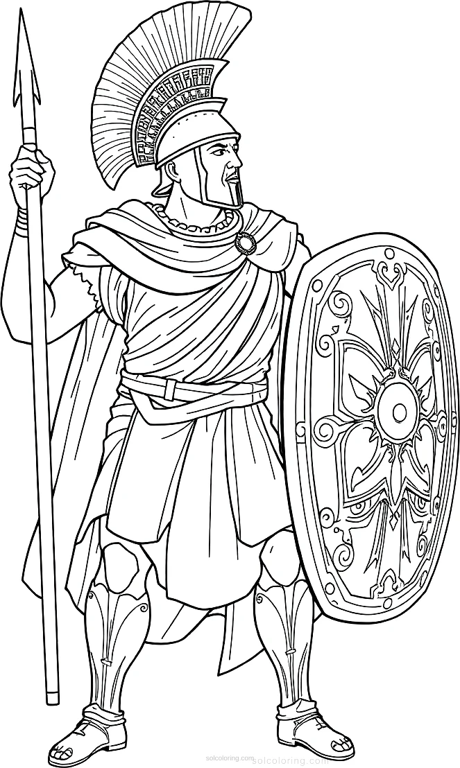 Greek Soldier in Battle Armor coloring page for kids