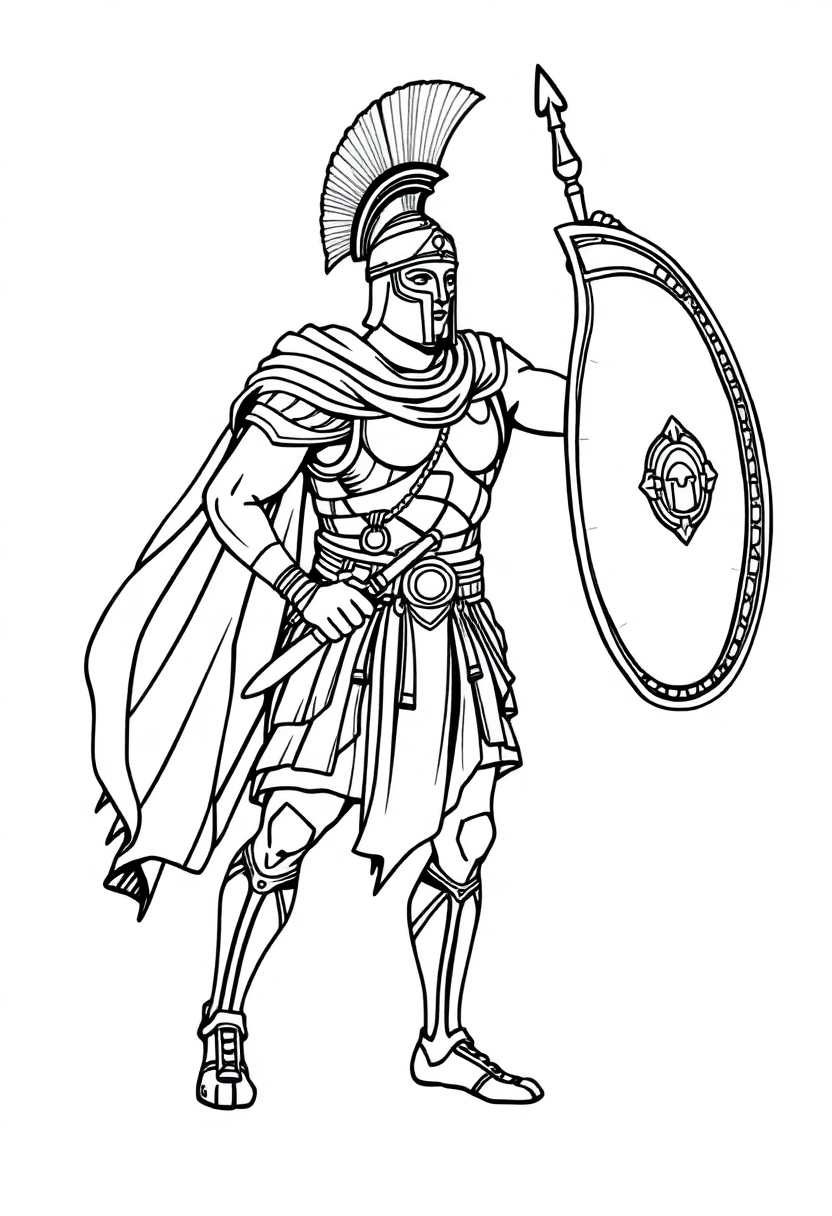 Greek Soldier in Battle Armor coloring page, free printable