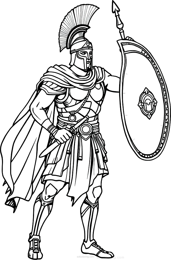 Greek Soldier in Battle Armor coloring page for kids