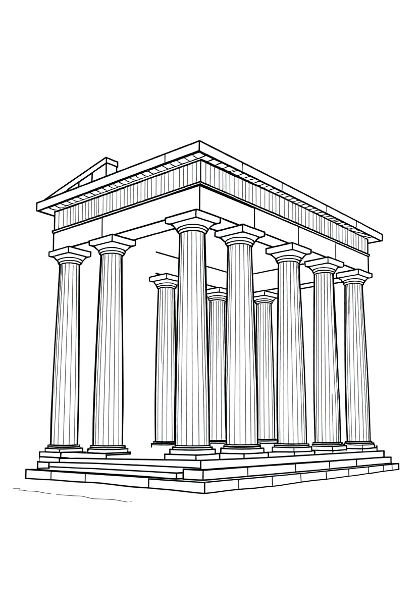 Greek Temple with Columns coloring page, free printable