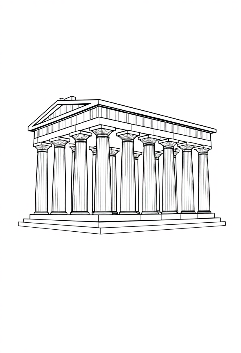 Greek Temple with Columns coloring page, free printable