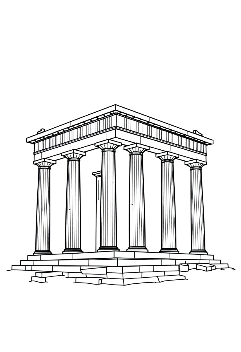 Greek Temple with Columns coloring page, free printable