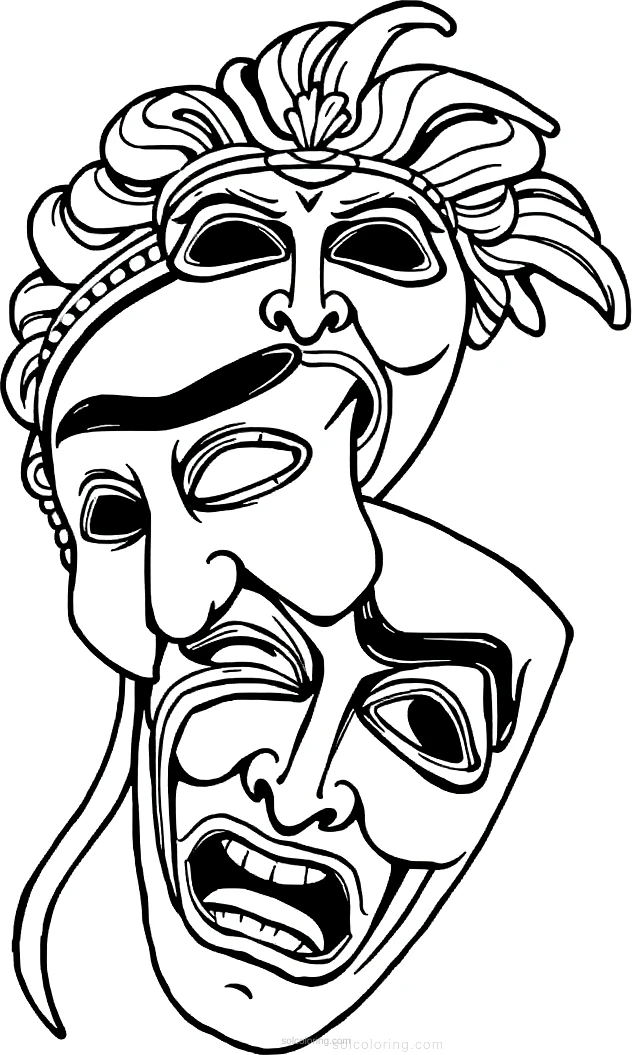 Greek Theatre Masks Comedy and Tragedy coloring page for kids