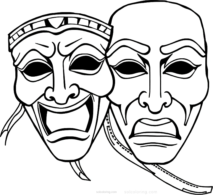 Greek Theatre Masks Comedy And Tragedy coloring pages