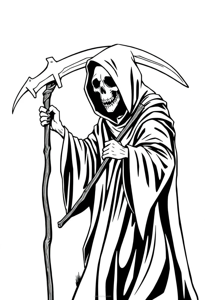 Grim Reaper with Scythe coloring page for kids