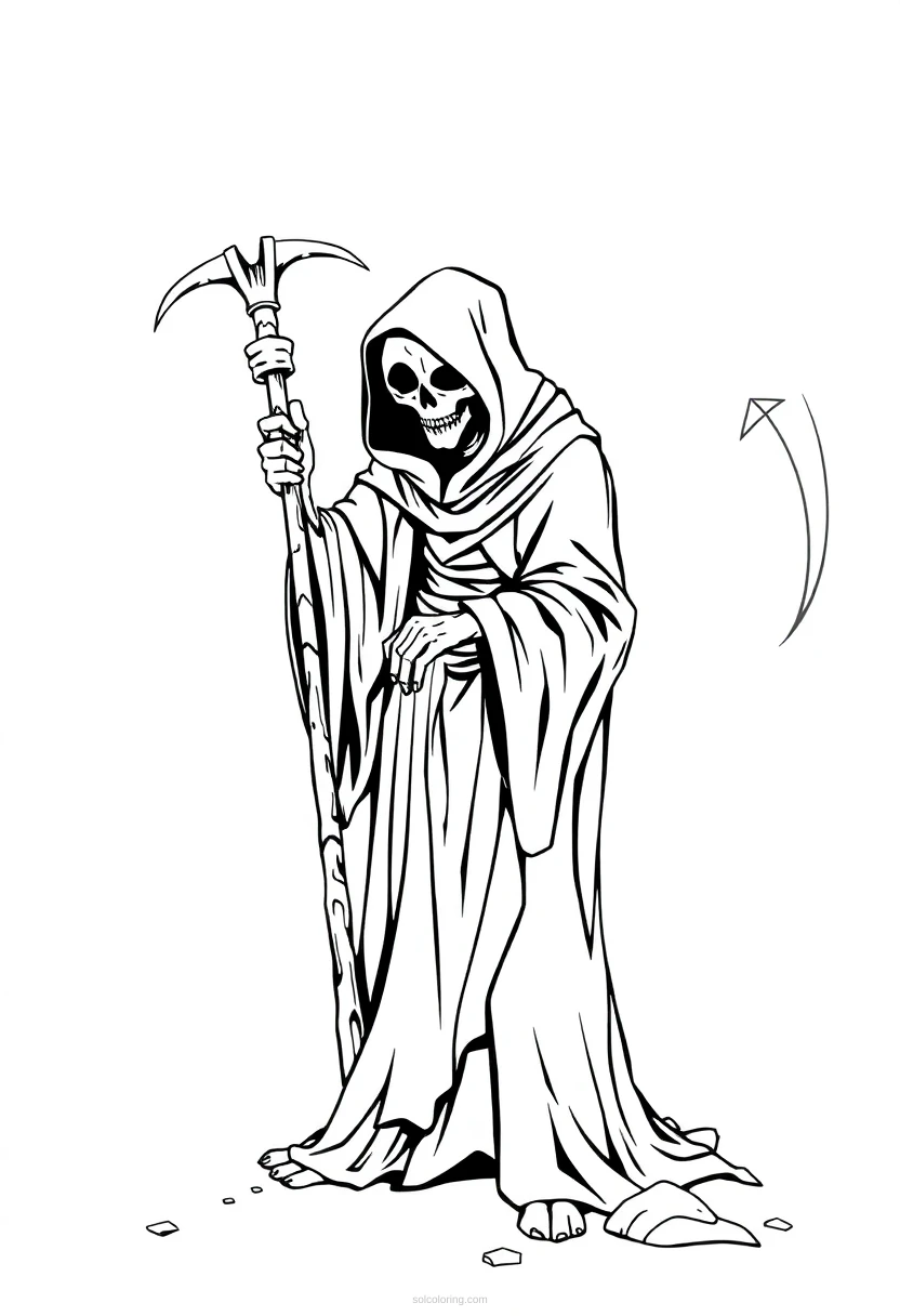 Grim Reaper with Scythe coloring page for kids
