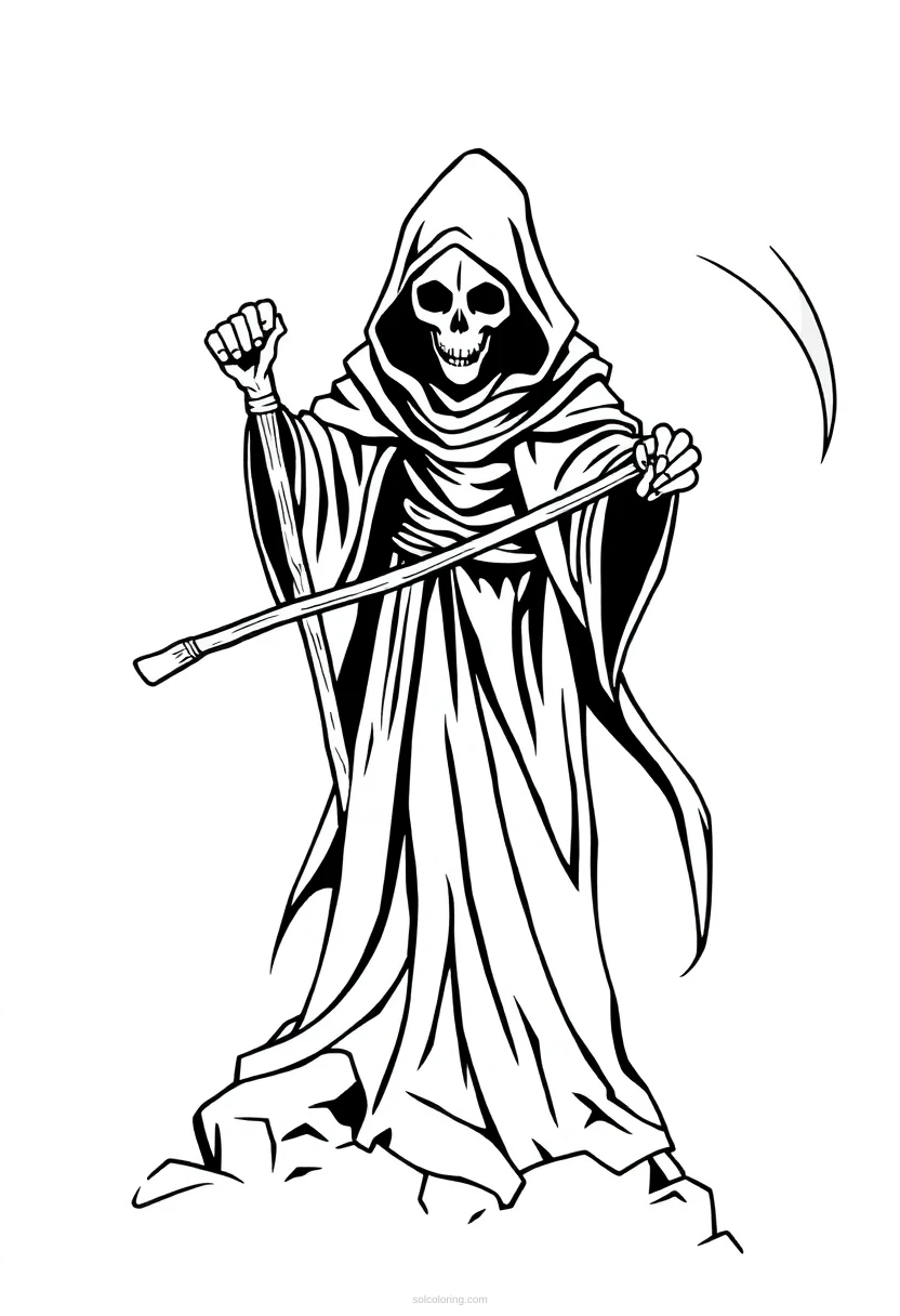 Grim Reaper with Scythe coloring page for kids